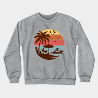 Vintage Surfing Beach Tropical Summer Retro Sunset Surfer Crewneck Sweatshirt